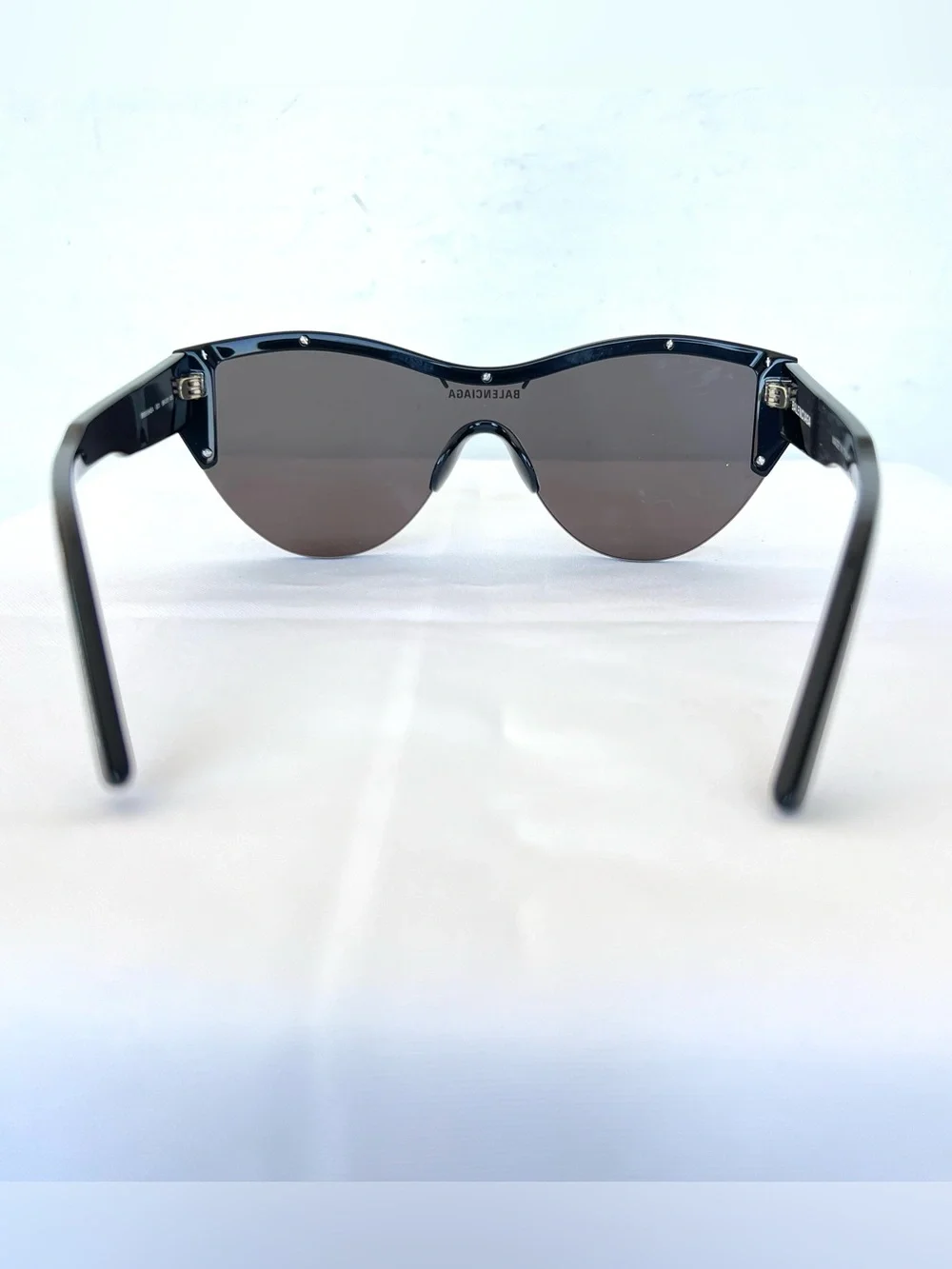 BALENCIAGA BB0004SA Shield Shape Grey Lens Frame White Imprint Sunglasses NWB